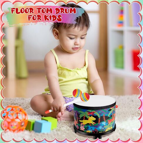 Floor Tom Drum 8 Inch Music Drum with 2 Drum Sticks, Musical Kids Drum Set Wooden Kids' Drum and Percussion Instruments for Children Boy Girl Baby Toddler Birthday in Saudi Arabia