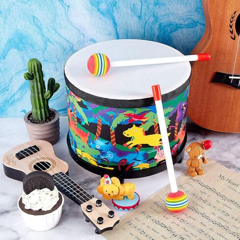 Floor Tom Drum 8 Inch Music Drum with 2 Drum Sticks, Musical Kids Drum Set Wooden Kids' Drum and Percussion Instruments for Children Boy Girl Baby Toddler Birthday in Saudi Arabia