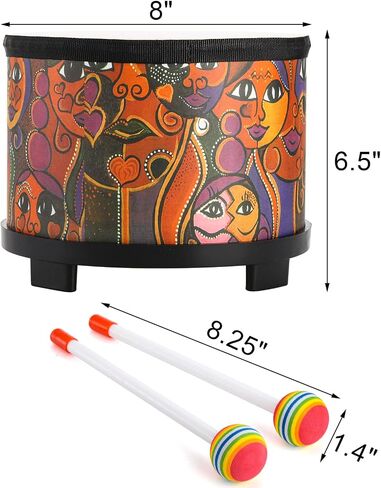 Tosnail 8 Inch Floor Tom Drum with Storage Bag and Mallets for Kids, Percussion Instrument Musical Toy for Children, Toddlers, Christmas Birthday Gift - Face Pattern in Kuwait