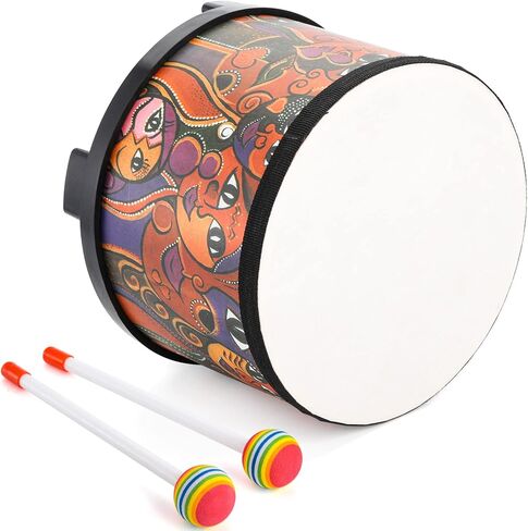 Tosnail 8 Inch Floor Tom Drum with Storage Bag and Mallets for Kids, Percussion Instrument Musical Toy for Children, Toddlers, Christmas Birthday Gift - Face Pattern in Kuwait