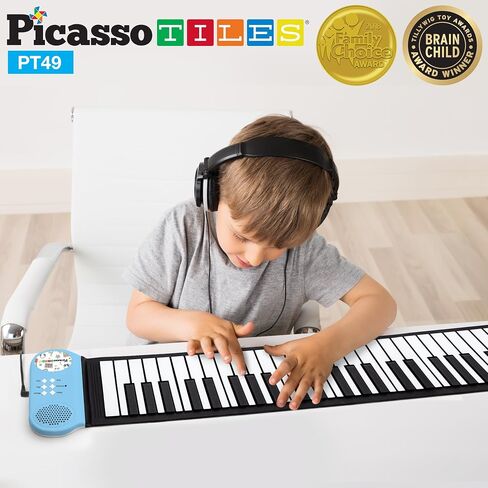PicassoTiles® PT49 Kid's 49-Key Flexible Roll-Up Educational Electronic Digital Music Piano Keyboard w/Recording Feature, 8 Different Tones, 6 Educational Demo Songs & Build-in Speaker - Rainbow in Saudi Arabia