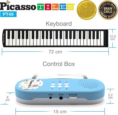 PicassoTiles® PT49 Kid's 49-Key Flexible Roll-Up Educational Electronic Digital Music Piano Keyboard w/Recording Feature, 8 Different Tones, 6 Educational Demo Songs & Build-in Speaker - Rainbow in Saudi Arabia