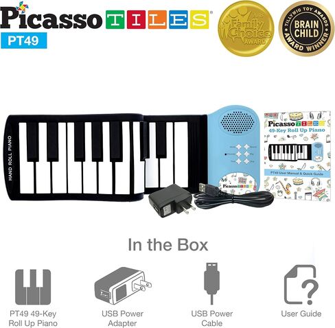 PicassoTiles® PT49 Kid's 49-Key Flexible Roll-Up Educational Electronic Digital Music Piano Keyboard w/Recording Feature, 8 Different Tones, 6 Educational Demo Songs & Build-in Speaker - Rainbow in Saudi Arabia