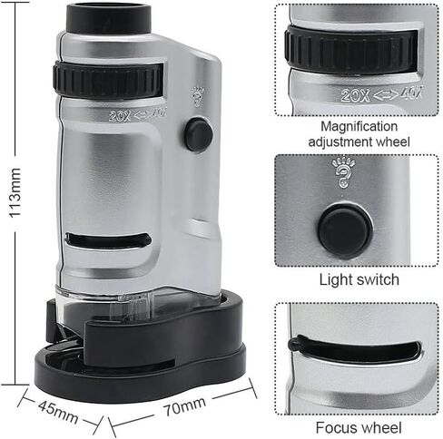 Microscope Accessories Kit for Adult Mini Microscope Handheld Portable Microscope with LED Light 20X-40X Zoom Microscope Magnifier Accessory in Kuwait