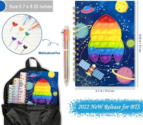Pop Notebook for Kids, Fidget Girls Diary Journal 8.5x5.3 Inches 160 Lined Pages with 6 Multicolor Pen Spiral Journal for Teenage School Writing Drawing Pop Unicorn It Gifts Stuff Age 6 8 10 12 in Kuwait