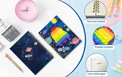 Pop Notebook for Kids, Fidget Girls Diary Journal 8.5x5.3 Inches 160 Lined Pages with 6 Multicolor Pen Spiral Journal for Teenage School Writing Drawing Pop Unicorn It Gifts Stuff Age 6 8 10 12 in Kuwait