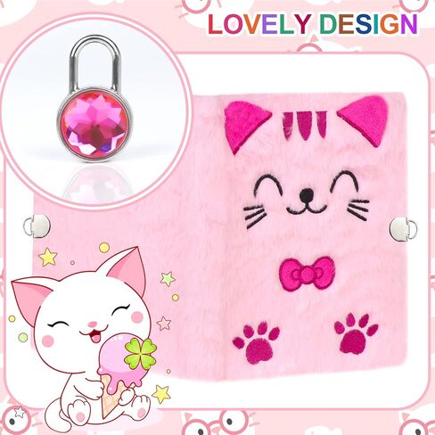 Fluffy Cute Cat Diary with Lock and Pen for Girls,Kids diary, Plush Journal Notebook Set,80 Lined Sheet, School, Birthday Gift A5 in Kuwait