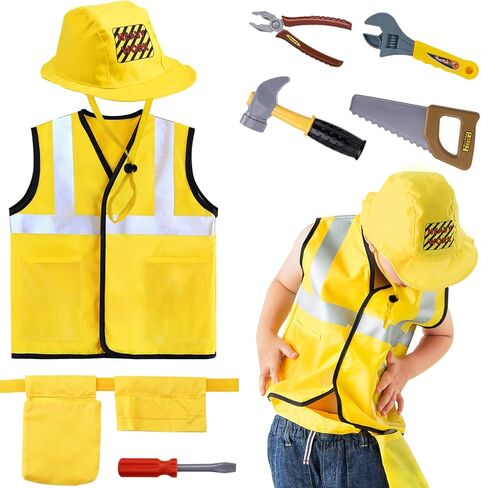 iPlay, iLearn Construction Worker Costumes for Boys, Toddler Dress Up Clothes, Kid Builder Career Outfit, Tool Belt Vest Hat, Pretend Role Play Toy Set, Halloween Birthday Gift 3 4 5 6 Years Old Child in Saudi Arabia