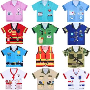 Jiuguva 12 Pcs Kids Pretend Play Costumes Firefighters Police Officers Astronauts Racers Unisex Cosplay Set(Classic) in Saudi Arabia