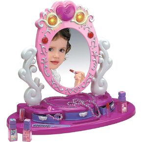 Dresser Vanity Beauty Set - Pink Princess Pretend Play Dressing Table Top Set with Makeup Mirror, Jewelry and Accessories - Music and Lights for Little Girls in Saudi Arabia