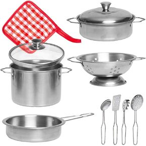 Liberty Imports Kids Play Kitchen Toys Pretend Cooking Stainless Steel Pots and Pans Metal Kitchen Set with Utensils (11 Pieces) in Saudi Arabia