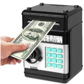 Electronic Piggy Bank, Mini ATM Password Money Bank Cash Coins Saving Box for Kids, Cartoon Safe Bank Box Perfect Toy Gifts for Boys Girls (Black)