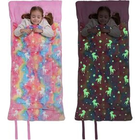 حقيبة نوم SUCHDECO للأطفال، حصيرة قيلولة مبطنة مقاس 63 بوصة × 29 بوصة مع توهج في الظلام ستار روكيت يونيكورن، حقيبة نوم من القطيفة الناعمة للأطفال الصغار والأولاد والبنات أثناء النوم والرعاية النهارية ومرحلة ما قبل المدرسة in Kuwait