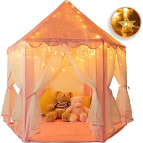Rettebovon Princess Castle Tents Kids' Fairy Play Tents Girls Toys Hexagon Playhouse with Star Lights Toys for Children Indoor or Outdoor Game Girls Gift