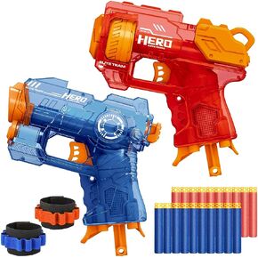 Banvih 2 Pack Mini Blaster Guns for Nerf, Easter Basket Stuffers for Kids Gifts, Small Toy Pistols for Kids Toddlers Ages 3-5 5-7 8-12 Year Olds - 20 Refill Foam Darts and 2 Wristbands