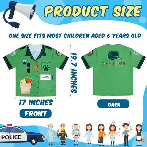 Jiuguva 12 Pcs Kids Pretend Play Costumes Firefighters Police Officers Astronauts Racers Unisex Cosplay Set(Classic) in Saudi Arabia