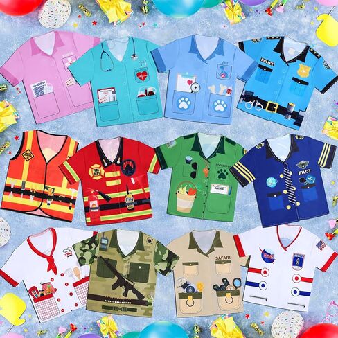 Jiuguva 12 Pcs Kids Pretend Play Costumes Firefighters Police Officers Astronauts Racers Unisex Cosplay Set(Classic) in Saudi Arabia