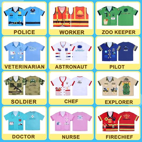Jiuguva 12 Pcs Kids Pretend Play Costumes Firefighters Police Officers Astronauts Racers Unisex Cosplay Set(Classic) in Saudi Arabia