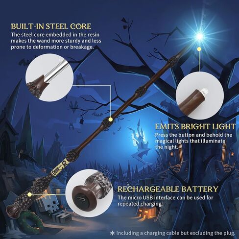 عصا سحرية من kwistq تضيء لعبة الساحر القابلة لإعادة الشحن مع دليل تعويذة وتذكرة سحرية وصندوق هدايا لعيد الميلاد والهالوين وحفلات أعياد الميلاد in Kuwait