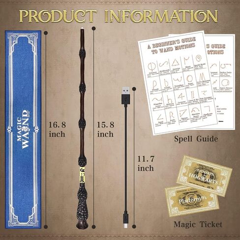عصا سحرية من kwistq تضيء لعبة الساحر القابلة لإعادة الشحن مع دليل تعويذة وتذكرة سحرية وصندوق هدايا لعيد الميلاد والهالوين وحفلات أعياد الميلاد in Kuwait