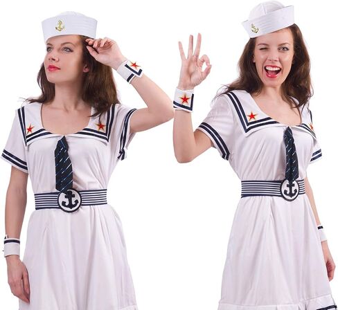 Boao 6 Pcs Halloween Sailor Hat White Sailor Costume Hat Captain Caps Nautical Hats Decor for Women Men Summer Sailor Costume Halloween Party Supplies in Saudi Arabia