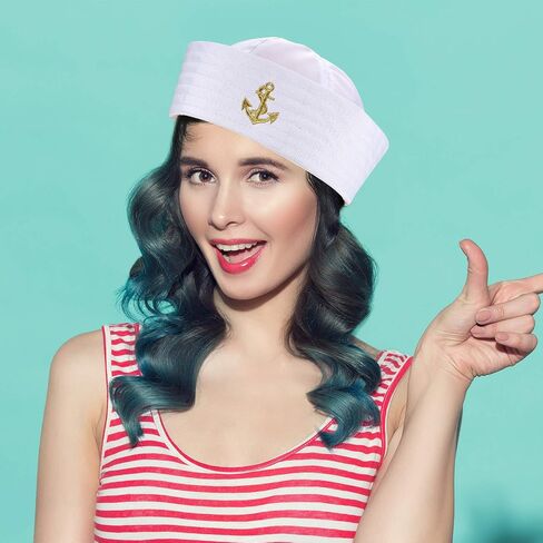 Boao 6 Pcs Halloween Sailor Hat White Sailor Costume Hat Captain Caps Nautical Hats Decor for Women Men Summer Sailor Costume Halloween Party Supplies in Saudi Arabia