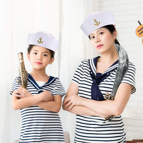 Boao 6 Pcs Halloween Sailor Hat White Sailor Costume Hat Captain Caps Nautical Hats Decor for Women Men Summer Sailor Costume Halloween Party Supplies in Saudi Arabia