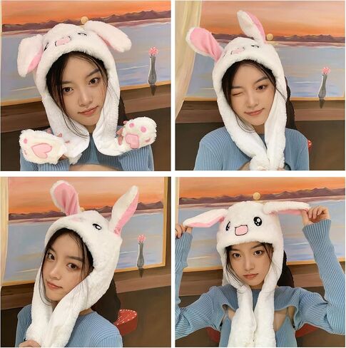 Loiahoer قبعة الأرنب آذان متحركة، الضغط على قبعة أرنب الكفوف سيجعل الأذنين تتحرك، هدايا مبتكرة مضحكة للنساء والفتيات in Kuwait