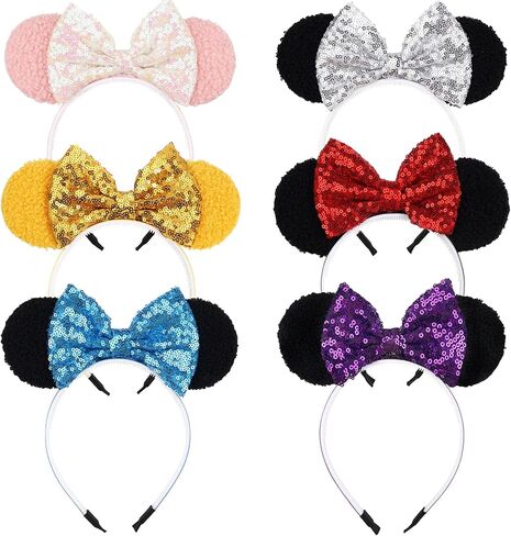 qearl 6 قطع ميني آذان عصابات الرأس الترتر آذان الفأر إكسسوارات الشعر لحديقة الملاهي زي ديكور الحفلات للفتيات الصغيرات in Kuwait