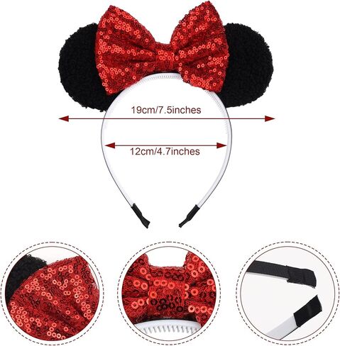 qearl 6 قطع ميني آذان عصابات الرأس الترتر آذان الفأر إكسسوارات الشعر لحديقة الملاهي زي ديكور الحفلات للفتيات الصغيرات in Kuwait