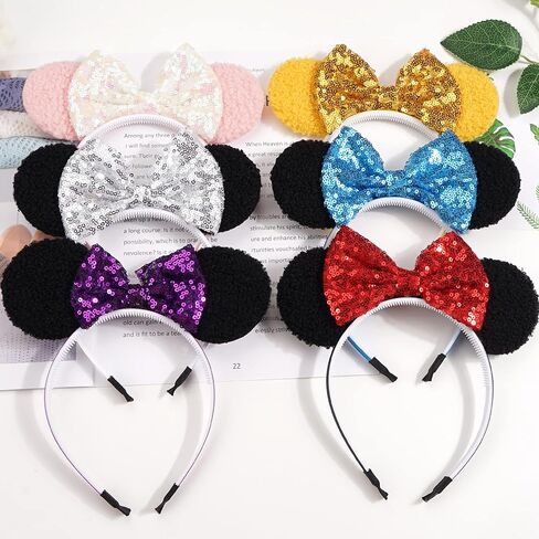 qearl 6 قطع ميني آذان عصابات الرأس الترتر آذان الفأر إكسسوارات الشعر لحديقة الملاهي زي ديكور الحفلات للفتيات الصغيرات in Kuwait