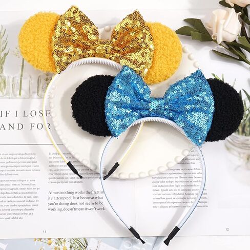 qearl 6 قطع ميني آذان عصابات الرأس الترتر آذان الفأر إكسسوارات الشعر لحديقة الملاهي زي ديكور الحفلات للفتيات الصغيرات in Kuwait