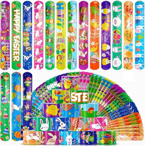 Slap Bracelets Kids Party Favors 48PCS Snap Bracelet Wrist Bands for Boys Girls Birthday Gift Treasure Box Classroom Rewards Goodie Bag Fillers Pinata Stuffers Xmas Easter Valentine Halloween Supplies in Saudi Arabia