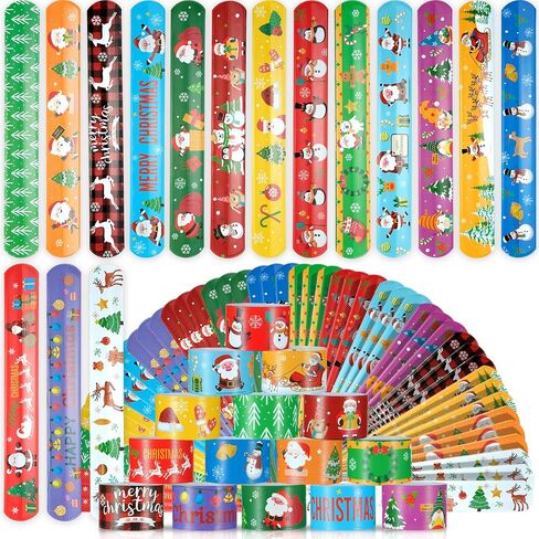 Slap Bracelets Kids Party Favors 48PCS Snap Bracelet Wrist Bands for Boys Girls Birthday Gift Treasure Box Classroom Rewards Goodie Bag Fillers Pinata Stuffers Xmas Easter Valentine Halloween Supplies in Saudi Arabia