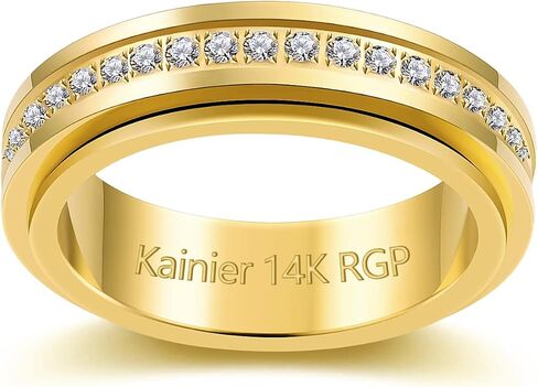Kainier 14K Gold Plated Anxiety Rings Cubic Zirconia Stones Spinner Fidget Band Rings for Women Men Relieving Anxiety Lucky Rings Comfort Fit Size 5 to 10 in Saudi Arabia