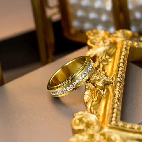 Kainier 14K Gold Plated Anxiety Rings Cubic Zirconia Stones Spinner Fidget Band Rings for Women Men Relieving Anxiety Lucky Rings Comfort Fit Size 5 to 10 in Saudi Arabia
