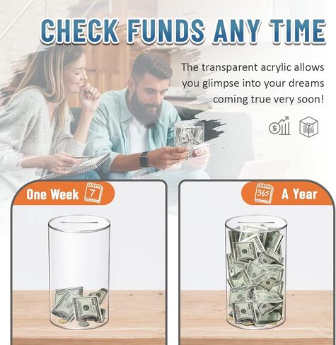 hizgo Adult Piggy Bank, Acrylic Clear Piggy Bank for Adults/Kids Must Break to Open, Unopenable Saving Box (Large Size, 7.9-inch) in Saudi Arabia