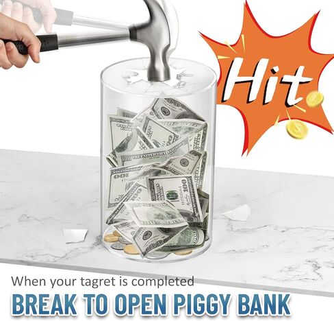 hizgo Adult Piggy Bank, Acrylic Clear Piggy Bank for Adults/Kids Must Break to Open, Unopenable Saving Box (Large Size, 7.9-inch) in Saudi Arabia