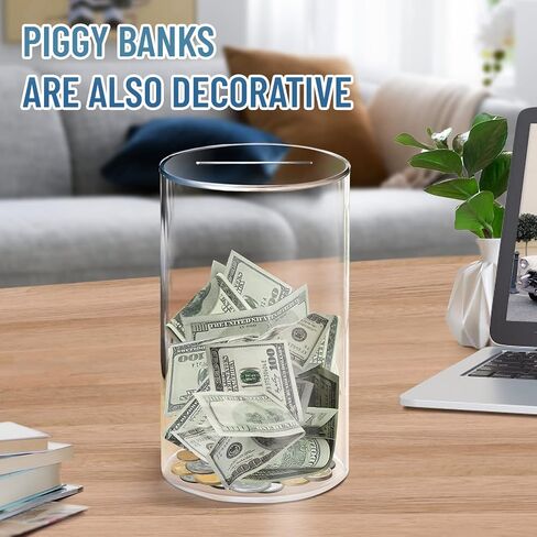 hizgo Adult Piggy Bank, Acrylic Clear Piggy Bank for Adults/Kids Must Break to Open, Unopenable Saving Box (Large Size, 7.9-inch) in Saudi Arabia