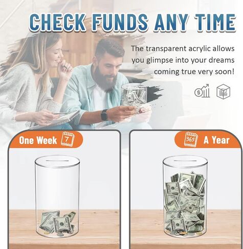 hizgo Adult Piggy Bank, Acrylic Clear Piggy Bank for Adults/Kids Must Break to Open, Unopenable Saving Box (Large Size, 7.9-inch) in Saudi Arabia