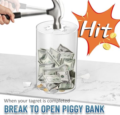 hizgo Adult Piggy Bank, Acrylic Clear Piggy Bank for Adults/Kids Must Break to Open, Unopenable Saving Box (Large Size, 7.9-inch) in Saudi Arabia