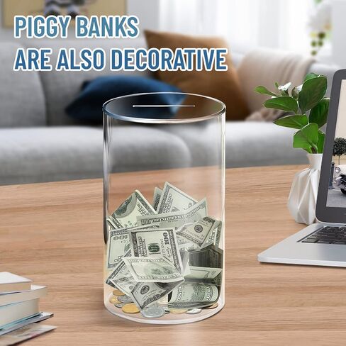 hizgo Adult Piggy Bank, Acrylic Clear Piggy Bank for Adults/Kids Must Break to Open, Unopenable Saving Box (Large Size, 7.9-inch) in Saudi Arabia