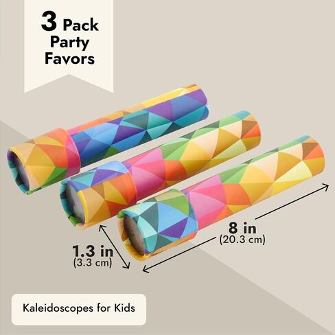 3 Pack Kaleidoscopes for Kids, Toy Party Favors for Birthday Goody Bag (Prism Pattern, 8x1.3 in) in Kuwait