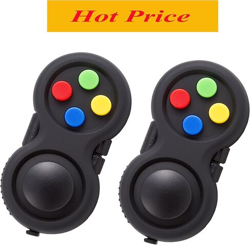 glacely 2 Pack Fidget Pad - 9 Fidget Controller Pad Perfect for Skin Picking, ADD, ADHD, Anxiety and Stress Relief - Multi Color Rainbow on Black - Prime Ready and Shipped by Amazon in Kuwait