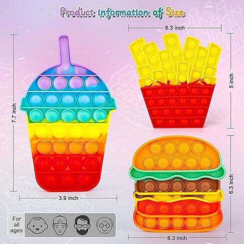 Fidget Toys Set, Bubble Popping Push Sensory Fidget Toys, Pop Stress Relief Toys for Autism, ADD, Educational Toy, for Kids, (Hamburger+ Fries+Coke Shapes) in Saudi Arabia