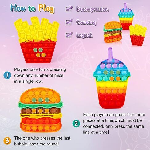 Fidget Toys Set, Bubble Popping Push Sensory Fidget Toys, Pop Stress Relief Toys for Autism, ADD, Educational Toy, for Kids, (Hamburger+ Fries+Coke Shapes) in Saudi Arabia