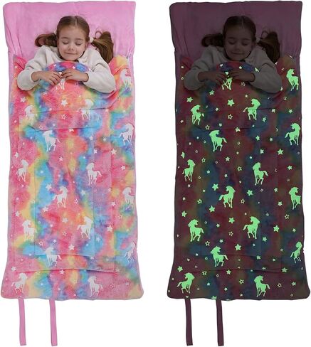 حقيبة نوم SUCHDECO للأطفال، حصيرة قيلولة مبطنة مقاس 63 بوصة × 29 بوصة مع توهج في الظلام ستار روكيت يونيكورن، حقيبة نوم من القطيفة الناعمة للأطفال الصغار والأولاد والبنات أثناء النوم والرعاية النهارية ومرحلة ما قبل المدرسة in Kuwait