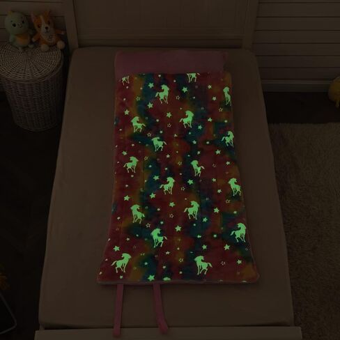 حقيبة نوم SUCHDECO للأطفال، حصيرة قيلولة مبطنة مقاس 63 بوصة × 29 بوصة مع توهج في الظلام ستار روكيت يونيكورن، حقيبة نوم من القطيفة الناعمة للأطفال الصغار والأولاد والبنات أثناء النوم والرعاية النهارية ومرحلة ما قبل المدرسة in Kuwait