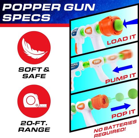 USA Toyz Astroshot Gemini Shooting Games for Kids - 2pk Soft Foam Ball Popper Toy Foam Blasters and Guns, 2-Player Toy Guns Set with Standing Shooting Target and 24 Soft Foam Balls in Kuwait