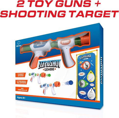 USA Toyz Astroshot Gemini Shooting Games for Kids - 2pk Soft Foam Ball Popper Toy Foam Blasters and Guns, 2-Player Toy Guns Set with Standing Shooting Target and 24 Soft Foam Balls in Kuwait